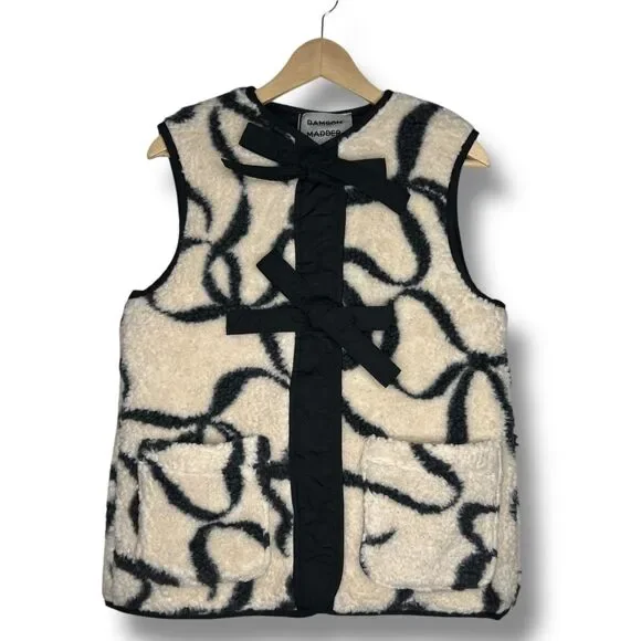 Free People Damson Madder UK 10 US 6 Marta Borg Gilet Bow Vest Teddy Black New - Picture 8 of 16